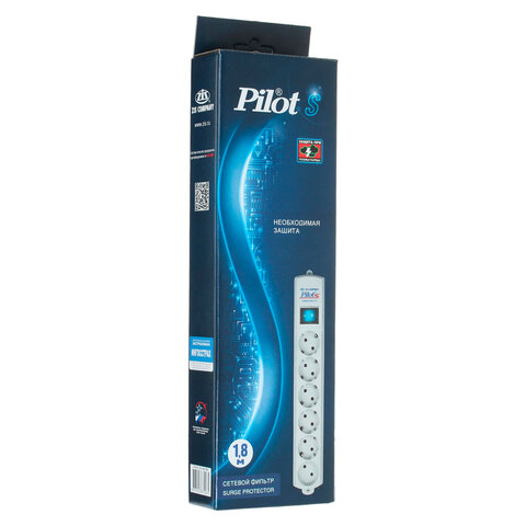 Сетевой фильтр PILOT "S", 5 компьютерных розеток + 1 бытовая розетка, 1,8 м, белый