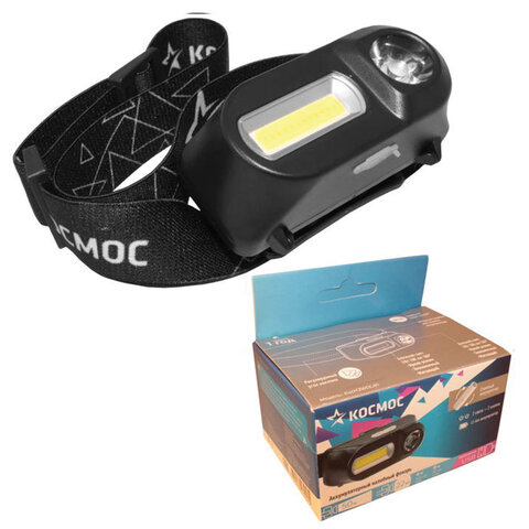 Фонарь налобный аккумуляторный КОСМОС, 3 Вт, LED + 3 Вт, СОВ, Li-ion, заряд от USB, KocH3WDLith