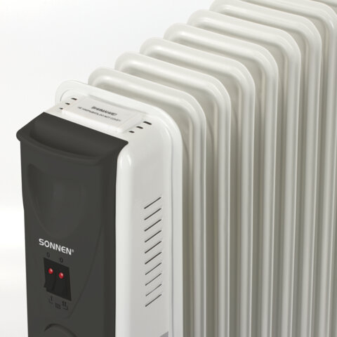 Обогреватель масляный SONNEN DFS-11, 2500 Вт, 11 секций, белый, 453500