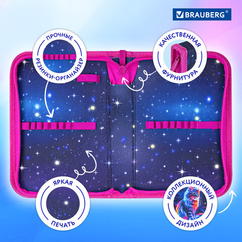 Пенал BRAUBERG, 1 отделение, полиэстер, 21х14 см, "Space cat", 273518
