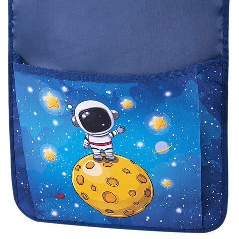 Кармашки-органайзер в шкафчик для детского сада ЮНЛАНДИЯ, с ПРОЗРАЧНЫМ КАРМАНОМ, увеличенный размер, 26х80 см, "Space dude", 271071