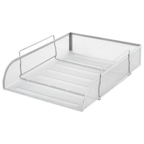 Лоток горизонтальный металлический для бумаг BRAUBERG "Germanium", А4 (260х337х77 мм), серебристый, 231955