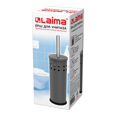 Ершик для унитаза с подставкой, металл, серый, матовый, LAIMA, 604961