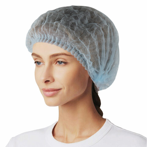 Шапочка-берет Шарлотта "Плиссе" голубая, КОМПЛЕКТ 125 шт., спанбонд 8 г/м2, ГЕКСА