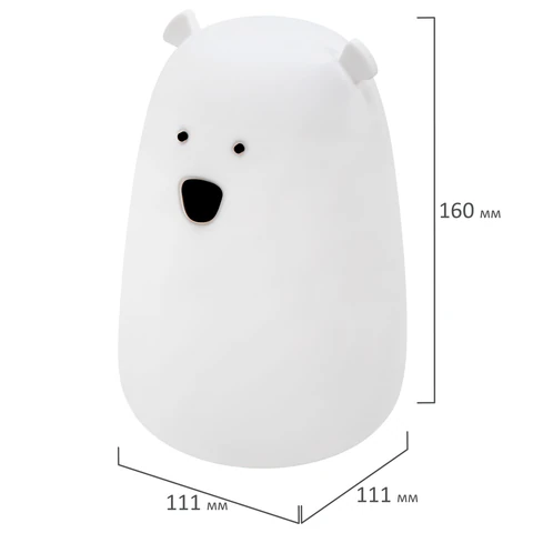 Ночник силиконовый LED "Медведь" 111x111x160 мм, белый свет/RGB, таймер, USB, аккумулятор 1200 мАч, DASWERK (ДАСВЕРК), 238938