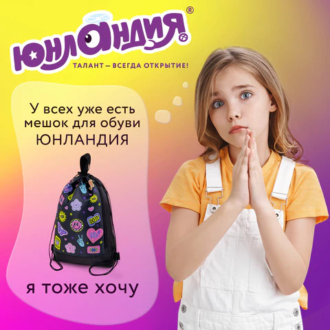 Мешок для обуви ЮНЛАНДИЯ с ручками, боковой карман на молнии, 46х36 см, "Patches", 272406