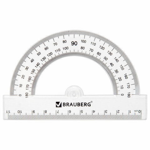 Набор чертежный BRAUBERG (линейка 20 см, 2 треугольника, транспортир), прозрачный, 210853