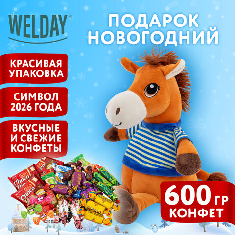 Подарок новогодний СМЕЛЬЧАК РОБЕРТ "Мягкая игрушка-символ 2026 года", НАБОР конфет 600 г, WELDAY (ВЭЛДЭЙ)