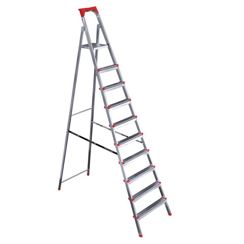 Стремянка стальная 10 ступеней, верхняя площадка 2,26 м, до 150 кг, облегченная, вес 13 кг, UFUK, ТУ 24/KRM610
