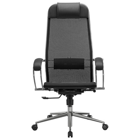 Кресло офисное МЕТТА "К-12", хром, ткань-сетка, сиденье и спинка регулируемые, черное