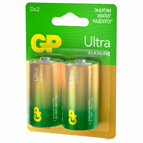 Батарейки КОМПЛЕКТ 2 шт., GP Ultra G-Tech, D (LR20, 13А), алкалиновые, блистер, 13AU-CR2