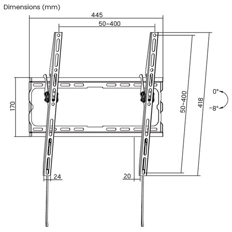 Кронштейн-крепление для ТВ настенный, до 45 кг, VESA 50х50-400х400, 32"-70", черный, SONNEN, 455949