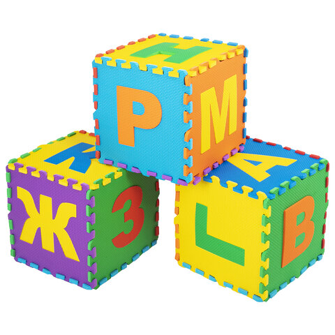 Коврик-пазл напольный 2,4х1,2 м, мягкий, "Алфавит", 32 элемента 30х30 см, толщина 1 см, ЮНЛАНДИЯ, 664657