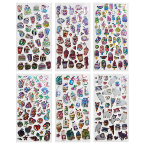 Наклейки гелевые "Любимые блестки", 17,5х9 см, ассорти 6 видов, FUNSTER (ФАНСТЕР), 666104