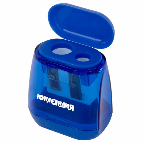 Точилка с контейнером для простых и утолщенных карандашей ЮНЛАНДИЯ "СУНДУЧОК", 2 отверстия, 272506