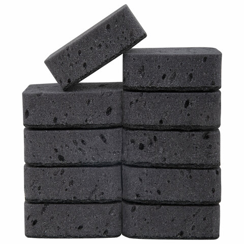 Губки для посуды 9,5х7х3,5 см, КОМПЛЕКТ 10 шт., BIG BLACK, КРУПНОПОРИСТЫЙ поролон с абразивным слоем, LAIMA, 608650