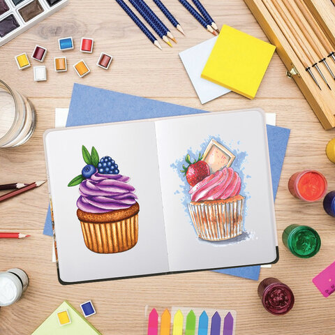 Скетчбук, белая бумага 80 г/м2, 145х203 мм, 80 л., резинка, твердый, BRAUBERG ART DEBUT "Тигр", 114580