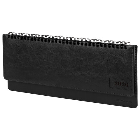 Планинг датированный 2026 305х140 мм BRAUBERG "Imperial", под кожу, черный, 117229