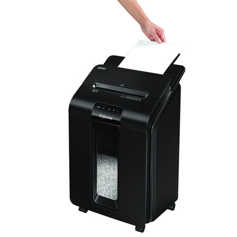 Уничтожитель (шредер) FELLOWES AUTOMAX 100M, 4 уровень секретности, фрагменты 4х10 мм, 100 листов, корзина 23 литра, FS-462, FS-46292