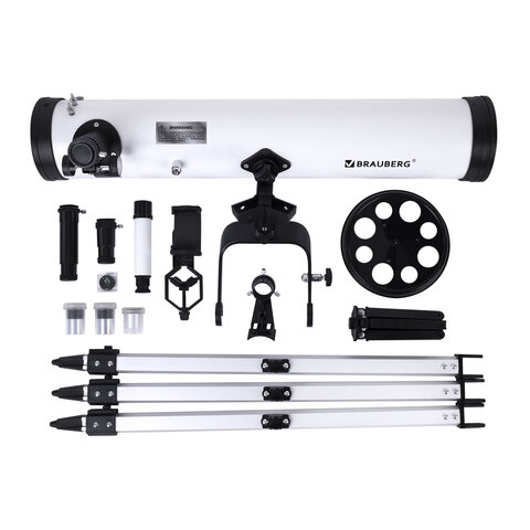 Телескоп рефлектор астрономический, увеличение 525х, объектив 76 мм, фокусное расстояние 700 мм, видоискатель, BRAUBERG 76700, 391398