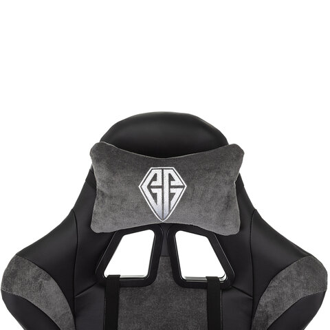 Кресло компьютерное BRABIX "Forcer GM-127", 2 подушки, экокожа/велюр, черное/серое, 533216