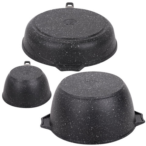 Набор посуды (сковорода 26 см, кастрюля 5 л, ковш 1,7 л, 2 съемных ручки, 2 крышки), МЕЧТА "Гранит Black", 001802
