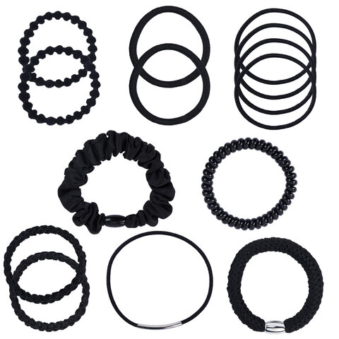 Резинки для волос НАБОР 14 шт., 8 видов форм, чёрный, MONTE VITA (МОНТЕ ВИТА), 457044