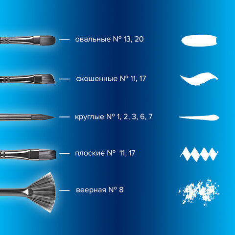 Кисти художественные набор 15 шт. + мастихин, в пенале, черные, синтетика, BRAUBERG ART DEBUT, 201043
