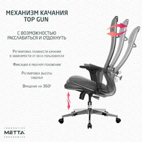 Кресло офисное МЕТТА "L1m 42/2D", хром, 2D-подлокотники, сиденье и спинка мягкие, велюр, темно-серое