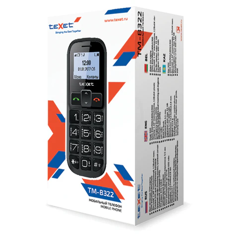 Телефон мобильный TEXET TM-B322, 2 SIM, 1,44", microSD, FM, MP3, фонарик, SOS, черный, 127347