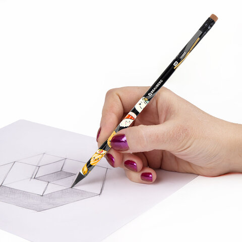 Карандаш чернографитный с принтом BRAUBERG "JAPAN FOOD", 1 шт., HB, с ластиком, корпус ассорти, 182022