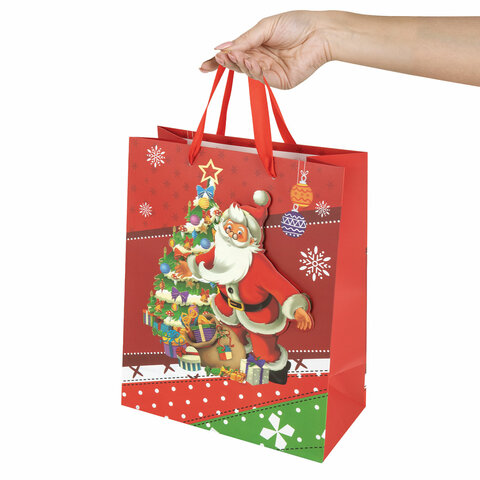 Пакет подарочный (1 штука) новогодний 26x13x32 см, "3D Large", ассорти, ЗОЛОТАЯ СКАЗКА, 592119