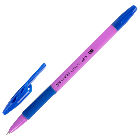 Ручка шариковая с грипом BRAUBERG "ULTRA GT COLOR", СИНЯЯ, корпус ассорти, линия 0,35 мм, 144055