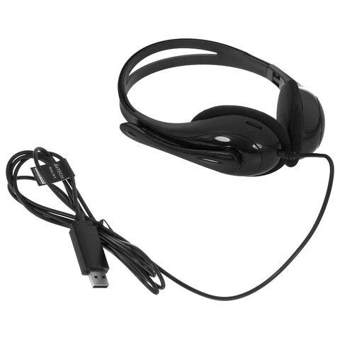 Наушники с микрофоном (гарнитура) A4TECH HU-9, проводные, 1.8 м, USB, черные, 1530266