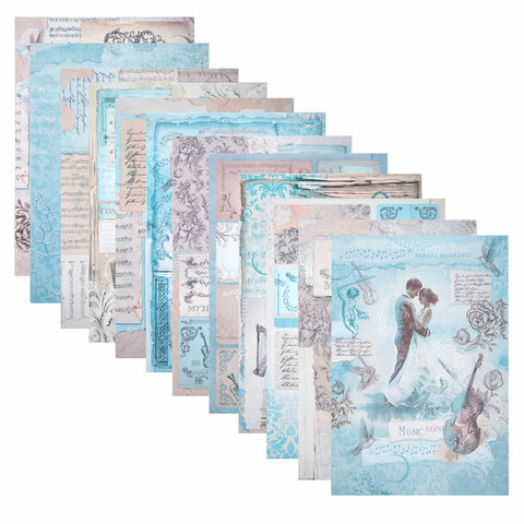 Бумага для скрапбукинга 15х21 см "Нотная Гамма", двусторонняя, 12 листов, 240 г/м2, ОСТРОВ СОКРОВИЩ, 665445