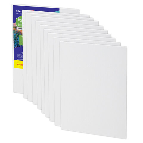 Холсты на картоне НАБОР 10 штук (30х40 см), хлопок, грунт, 280 г/м2, BRAUBERG ART CLASSIC, 192659