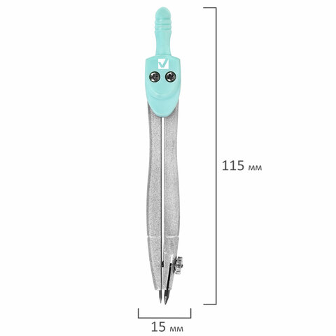 Готовальня BRAUBERG SCHOOL KIT, 8 предметов, циркуль 115 мм, чертежные принадлежности, мятный цвет, 210705