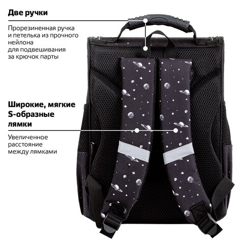 Ранец ПИФАГОР BASIC, 1 отделение, 3 кармана, эргономичная спинка, "Space invader", 35х28х18 см, 273140