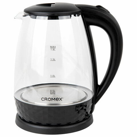 Чайник электрический CROMEX (КРОМЕКС) KT-308, 1,8 л, 1500 Вт, стекло, черный, 455150