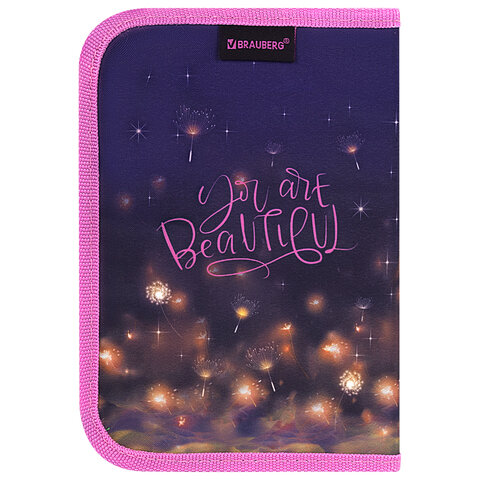 Пенал BRAUBERG, 1 отделение, 2 откидные планки, полиэстер, 21х14 см, "Tiny beauty", 273527