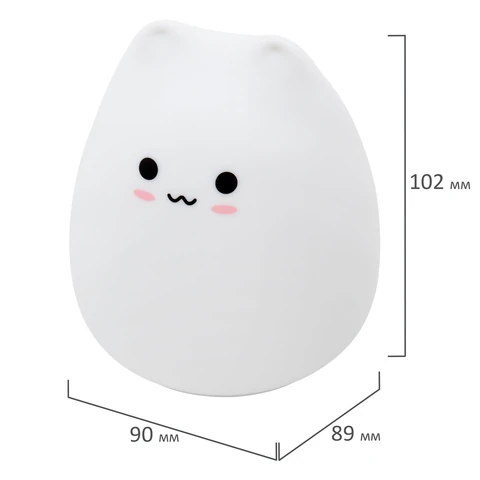 Ночник силиконовый LED "Котик" 90x89x102 мм, белый свет/RGB, таймер, USB, аккумулятор 400 мАч, DASWERK (ДАСВЕРК), 238935