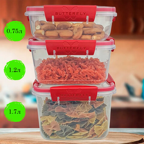 Контейнер с крышкой пищевой 1,2 л герметичный, BUTTERFLY, ланч бокс, 8,5х15,6х15,6 см, прозрачный, 4378459, 437845900