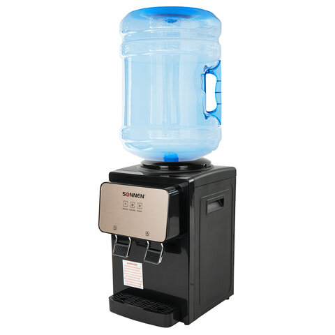 Кулер для воды SONNEN TSE-02BP, настольный, НАГРЕВ/ОХЛАЖДЕНИЕ ЭЛЕКТРОННОЕ, 2 крана, черный/бежевый, 455621