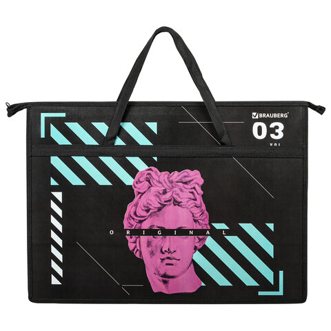 Папка для рисунков и чертежей с ручками BRAUBERG А3, пластик, молния сверху, "The Original", 271436