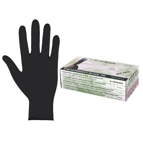 Перчатки нитриловые смотровые SFM Supersoft N136, Германия, 100 пар (200 штук), размер 7-8, M (средний), черные