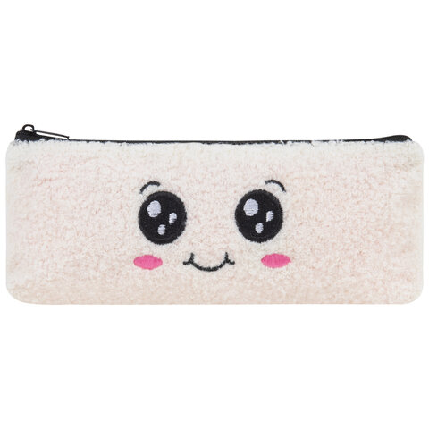 Пенал ЮНЛАНДИЯ, 1 отделение, плюш, "Smiley face", белый, 22х8x3 см, 272269