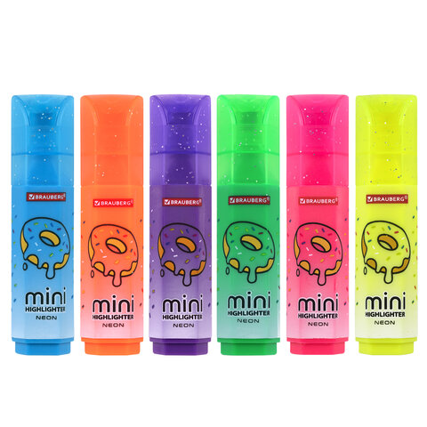 Текстовыделитель мини с принтами BRAUBERG "NEON", АССОРТИ В ПЛАСТИКОВОЙ БАНКЕ, 1-5 мм, 152535