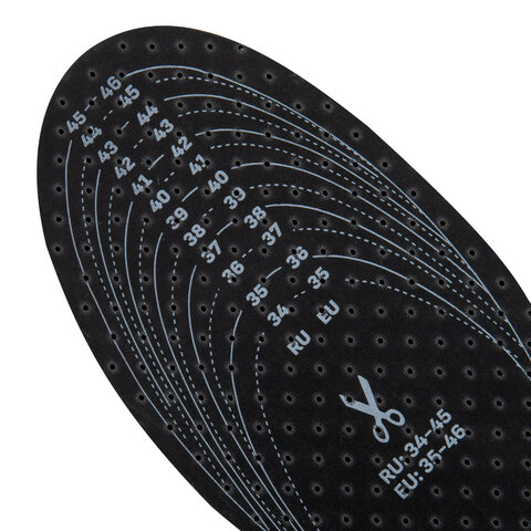 Стельки для обуви с АКТИВИРОВАННЫМ УГЛЕМ, УНИВЕРСАЛЬНЫЙ размер RU 34-45 / EU 35-46, с линиями выреза, SHEGRA (ШЕГРА), 700731