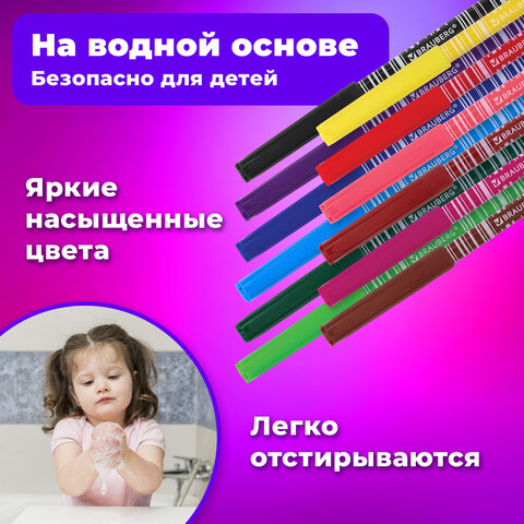 Фломастеры BRAUBERG "PREMIUM", 12 цветов, КОРПУС С ПЕЧАТЬЮ, вентилируемый колпачок, ПВХ-упаковка с европодвесом, 151942