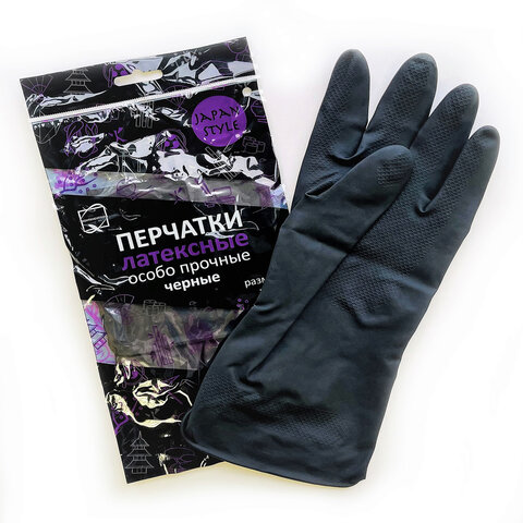 Перчатки МНОГОРАЗОВЫЕ латексные с хлопковым волокном Japan Style ЧЕРНЫЕ, размер 6,5-7, S (малый), вес 52 г, КП, 139601